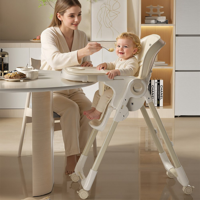 트리미고 아기 식탁 의자 유아 높이 조절 가능한 이동식 하이체어 화이트, 1개