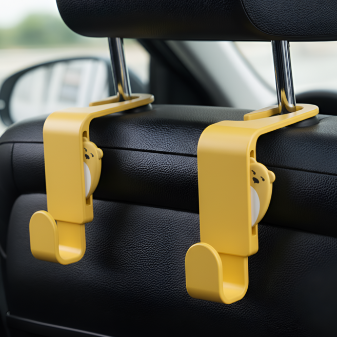 누와상회 차량용 가방걸이 헤드레스트 후크, 옐로우 베어, 1세트