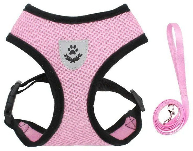 가슴줄 강아지 산책 애견 목줄 야외, 분홍색