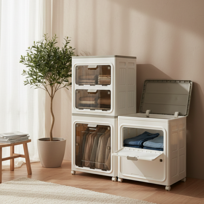 살림담다 140L 대용량 접이식 수납장 다용도 수납함, 1개, 화이트
