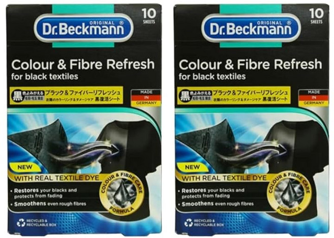 2 상자 세트 Dr.Beckmann 닥터 벡맨 블랙 파이버 리프레시 블랙 부활 시트 10장들이 세탁 세제 세탁 용품 세련된 착용, 1개, 1g, 1개입