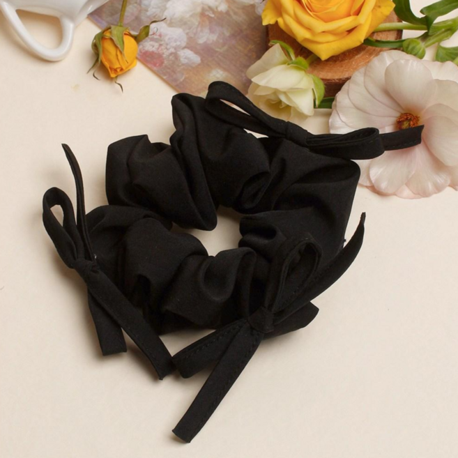 초콜리트쥬얼리 밀리 배색 리본 셔링 헤어슈슈 곱창밴드 여성 데일리 헤어끈 - 5color