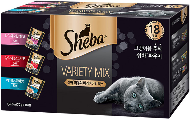 쉬바 전연령용 고양이 파우치 버라이티 믹스 주식파우치 3종 x 6p 세트 1260g, 닭, 1.26kg, 4개