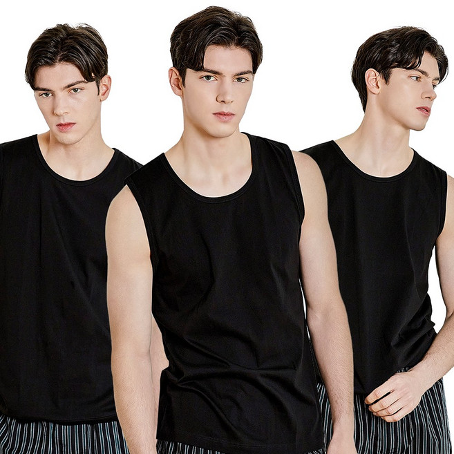 BYC 남성용 단색 탱탑 스포츠 런닝 3매