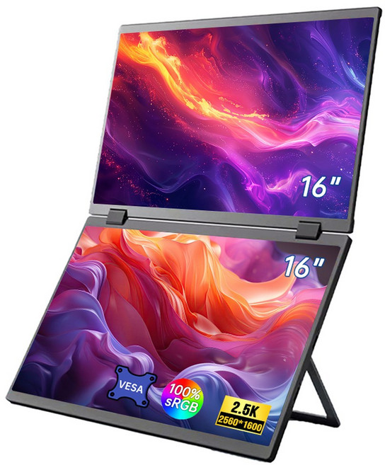 16인치 2.5K 듀얼 스크린 휴대용 모니터 2560*1600P 16:10 100%sRGB 360도 회전 가능 ° PC 노트북 Mac, 02 AU 플러그