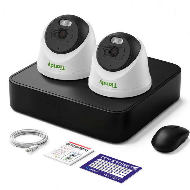 [24시간 풀컬러] 티앤디 200만화소 야간칼라 PoE IP CCTV 카메라 녹화기 풀세트 HDD 포함, 실내카메라 2대세트, HDD 2TB, 1개