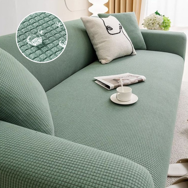 [생활방수] 커버무드 와플 소파 커버 + 자체제작 고정 스펀지, 1개, 말차 그린