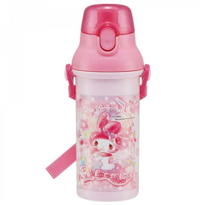 산리오 마이멜로디 스위트 물통 480ml 원터치 어깨끈 포함 항균, 1개