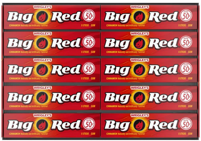 WRIGLEY'S BIG RED 츄잉껌 벌크 팩 팩당 스틱 5개 (총 40개), 1개, 50g