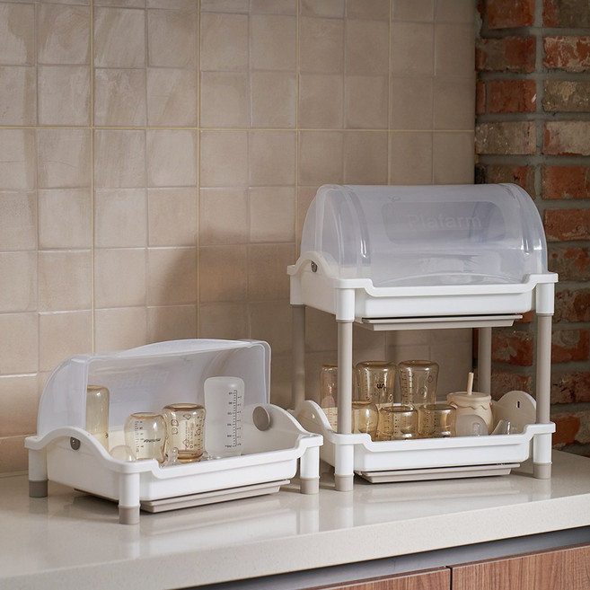 뉴코코맘 스탠다드/프리미엄/하이엔드 뚜껑 식기건조대 이유식기 보관 물빠짐 먼지방지 젖병건조대, 스탠다드 2단, 그레이