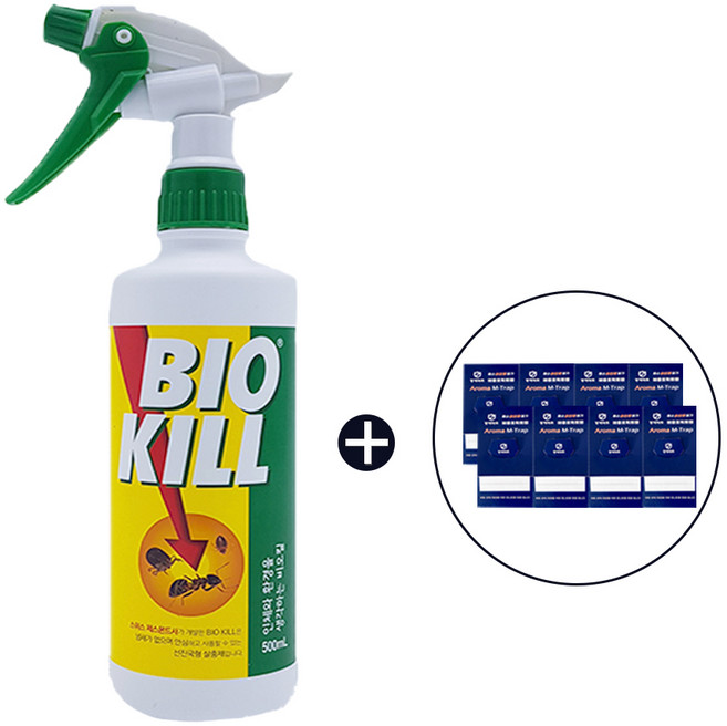 biokill 옴진드기 좀벌레 먼지다듬이 진드기 벼룩 침개미 빈대 퇴치약 + 해충트랩 2매, 1개, 2개입