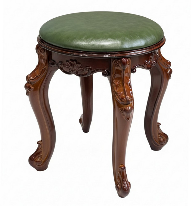 투윅스 엔틱 스툴 보조 화장대 의자 간이 인테리어 빈티지 소품, 42, 원형 가죽 그린, 1개