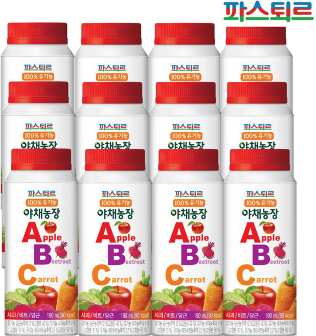 파스퇴르 100%유기농 야채농장 ABC주스190ml (냉장보관), 190ml, 12개
