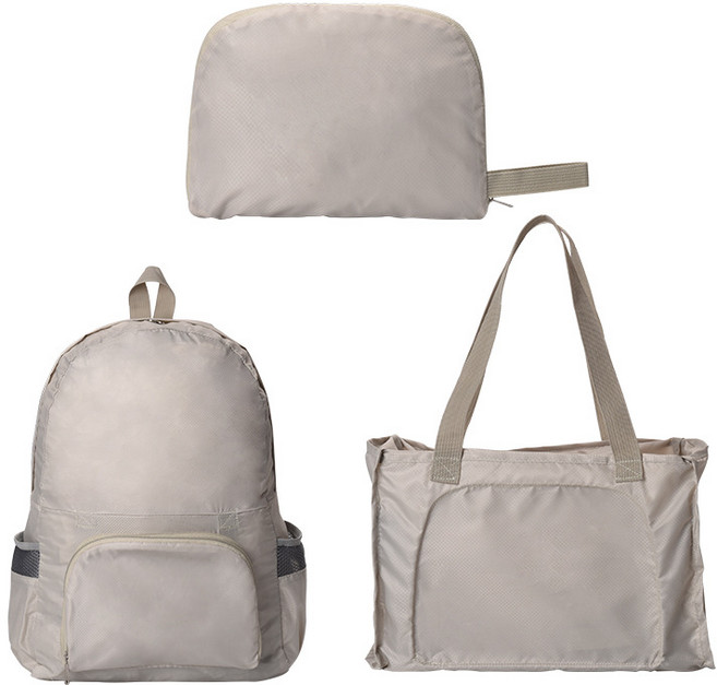 兩用輕便背包 旅行收納包, 卡其灰