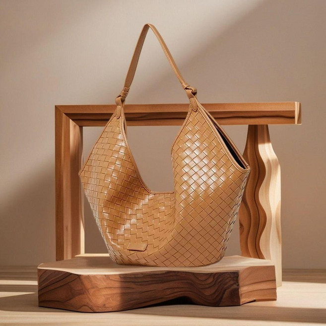 大容量編織紋女士托特包 時尚單肩包