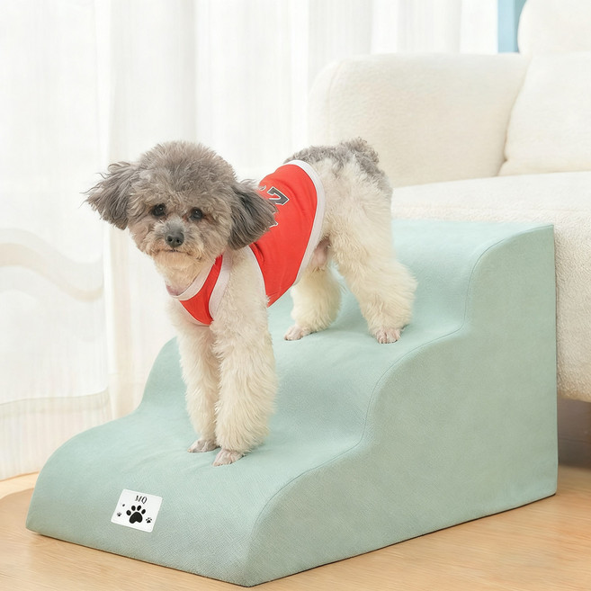 호밍사이 강아지계단 3단 논슬립 슬개골보호 미끄럼방지 커브 스텝, 1개, 청록