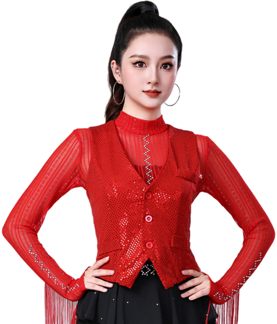 댄스복 상의 라인댄스복 스포츠댄스복 스팽글 쇼트 조끼 뉴타임즈