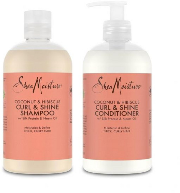 SHEA MOISTURE 쉐아 모이스처 코코넛 히비스커스 컬 샤인 샴푸 384ml - 곱슬 또는 곱슬거리는 머리의 윤기와 컬을 위한, 2x 384ml, 4.) Shampoo & Conditioner, 1개