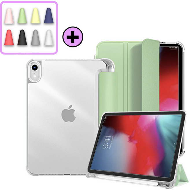 아이패드 에어 프로 미니 호환 1/2/3/4/5/6/7/8/9/10/11세대 애플 펜슬 수납 클리어 케이스 보호 커버 케이스나라, 그린아보카도