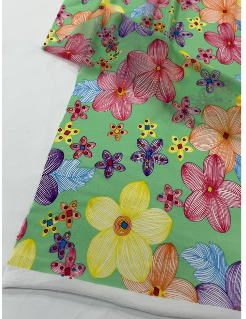 원단 스토리 천 폴리 쉬폰 스판 꽃 플라워 패턴 부드러운 의류 커텐 대폭 연두, 1개