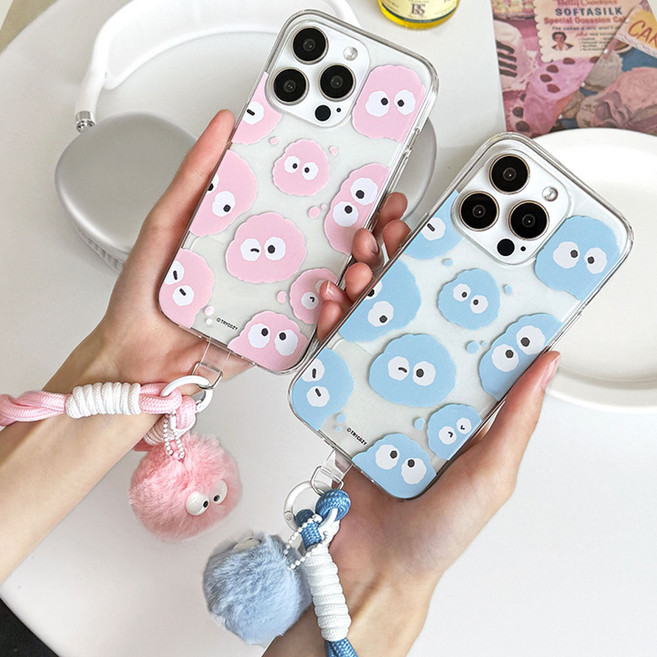 폰폰 SK ZEM폰 포켓몬에디션2 (AT-M130) 몽글폼폼 핸드링 스트랩 디자인 투명 젤리 휴대폰 케이스