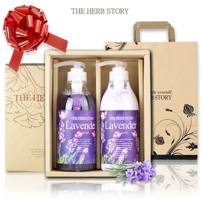 더허브스토리 라벤더 바디 2종 워시로션 선물세트, 1개