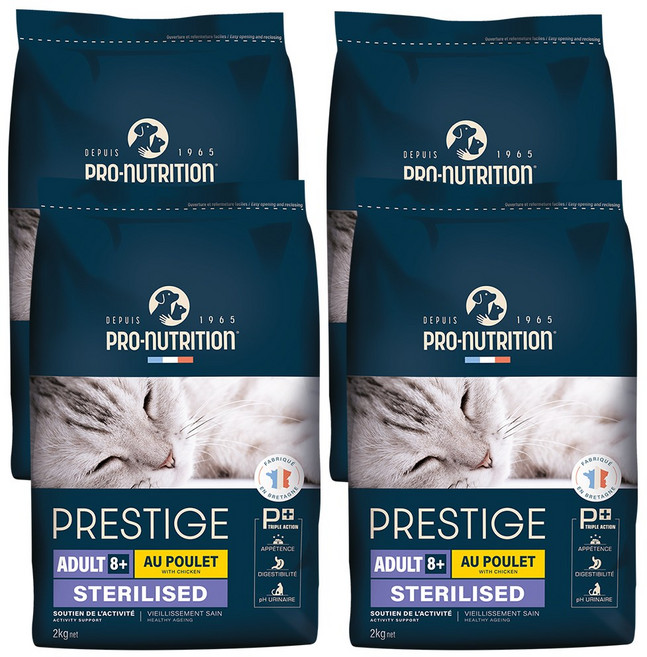 (항균 삽 증정) 프로뉴트리션 프레스티지 캣 시니어8+ 중성화 어덜트 고양이 사료, 4개, 2kg, 닭+돼지
