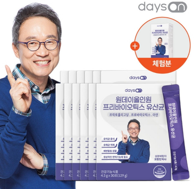 데이즈온 [50％세일]오한진 원데이올인원 프리바이오틱스 유산균 12박스 + 체험분 10포, 12개, 129g