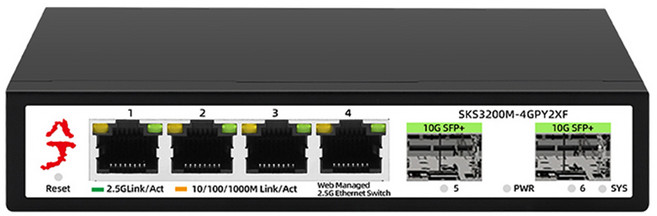 XikeStor 2.5G 단순 L2 매니지드 네트워크 스위치 4포트 2.5G RJ45 2포트 10G SFP+ 팬리스 플러그 앤 플레이 지원 VLAN 및 포트 집계, SKS3200M-4GPY2XF + EU, 1개