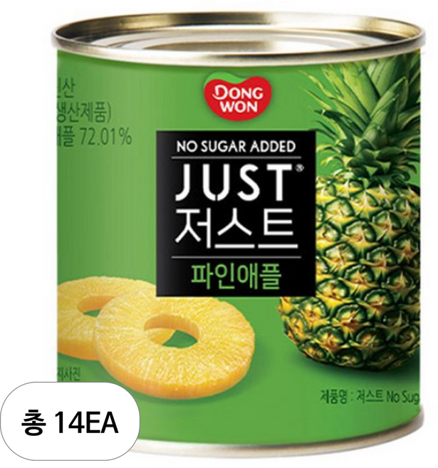동원 JUST 저스트 노슈가 파인애플 통조림, 425g, 14개