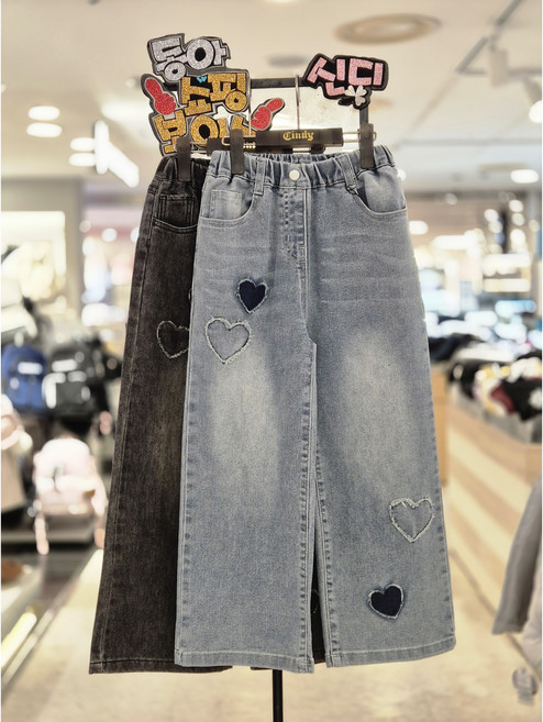 신디키즈 동아쇼핑점 여아@2026년~~봄신상@꾸안꾸 예쁜핏 멋쟁이 청바지@신축성 좋아 넘 편한 마이하트 와이드 데님 팬츠#초등 여아 아동 데일리룩 등교룩 캐주얼룩 청바지 바지#