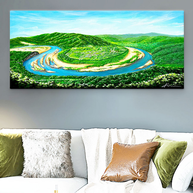 [돈이들어오는그림] 하회마을 명당도 그림 액자 부자되는 풍수 인테리어 집들이 선물, 캔버스액자