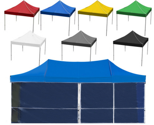 국산 캐노피 천막 접이식 천막+프레임+바람막이(투명) 야외 행사용 그늘막 텐트 옥상 테라스 자바라 포장마차, 2x3 옐로우