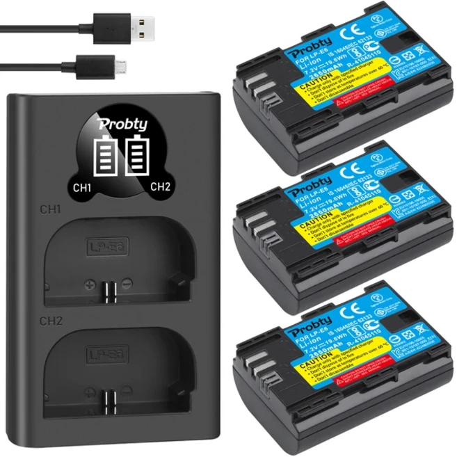 LP-E6 카메라 배터리 및 LED 충전기 캐논 EOS 5DS R Mark II 6D 7D 용 2650mAh, 01 China Mainland, 1개, 06 3BatteryWithCharger