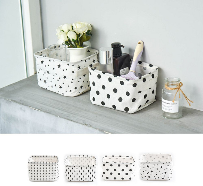 키밍 패브릭 사각 바스켓 바구니 수납함 정리함 탁상 sta*0787pW, 땡땡이, 1개, 십자