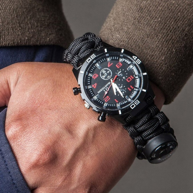 생존 시계 나침반 손목 등산 캠핑 아웃도어 야외 방수 여행, 블랙