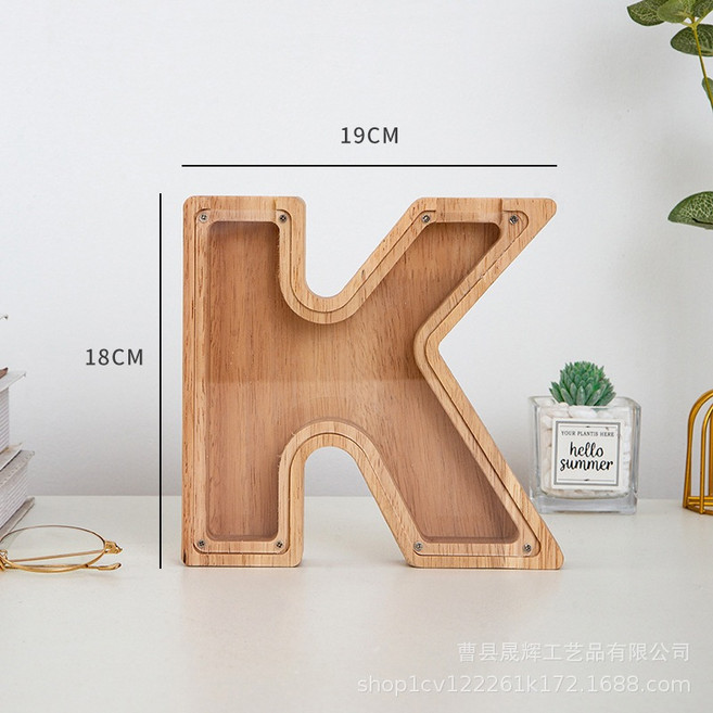 愛北鼻 木製存錢筒 鯊魚造型, 1個, 字母K, 字母K