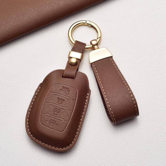 현대차 키커버 프라다 체인 패턴 4버튼 (쏘나타 아반떼 투싼 캐스퍼 아이오닉 등 호환), 현대 A4b타입, 카푸치노