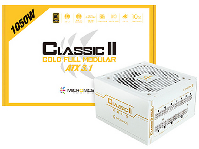 마이크로닉스 CLASSIC 2 1050W 80PLUS GOLD 230V EU 풀모듈러 화이트 HP1-O1050GD-E12F, ATX3.1 버젼