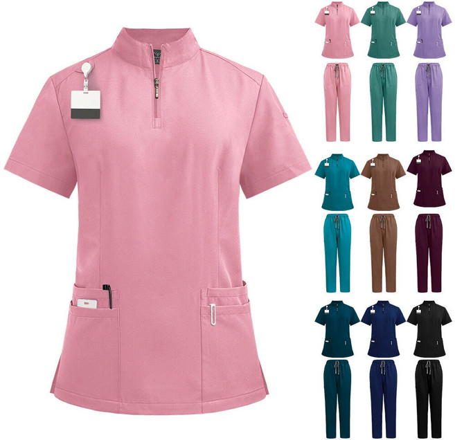 立領短袖刷手服套裝 護士服工作服 護理師手術服 多口袋設計