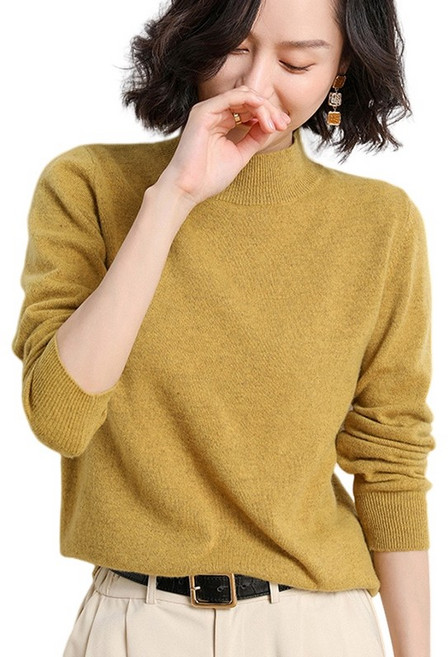 여성용 데일리 반폴라 스판 부드러운 긴팔 스웨터 니트 Knitted T-shirt H012