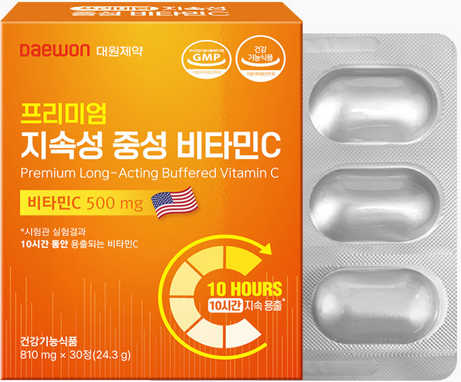 [콜라보 EDITION] 대원제약 프리미엄 지속성 중성 비타민C 500g x 30정, 1개