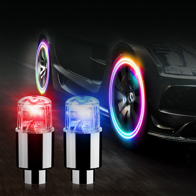 큐티샵 스마트라이팅 타이어/휠 튜닝 야간발광 타이어밸브캡 에어캡 (배터리포함) 자동차용/오토바이용/자전거용, 블루, 4개