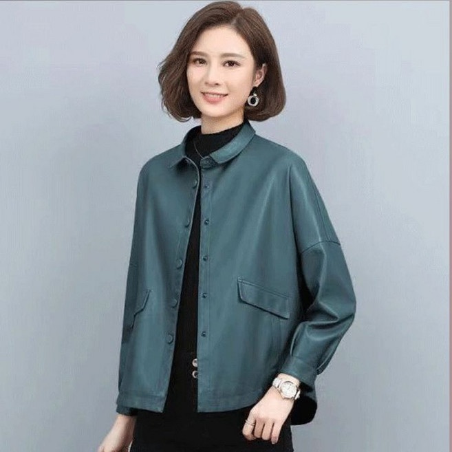 여성 PU 가죽 자켓 봄 가을 캐주얼 터틀넥 얇은 라이더 상의 루즈핏 코디 여자 레더 코트 SJS
