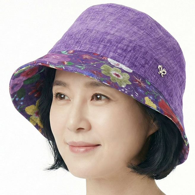 베이직엠 중년 여성 여름모자 망사 벙거지 플라워 둥근챙