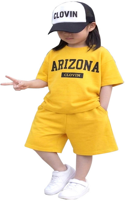 [100/110/120/130] 클로빈 키즈 오버핏 아리조나 레터링 상하복 세트 남아 여아 등원룩 여름 반팔 반바지 등원복