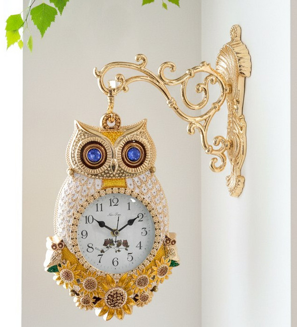 베스트데코 입체 부엉이 양면 시계 벽시계 벽걸이시계 양면시계, 입체부엉이 양면시계_골드