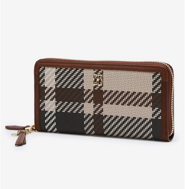 닥스 브라운 타탄체크 가죽배색 지퍼장지갑 [선물포장]