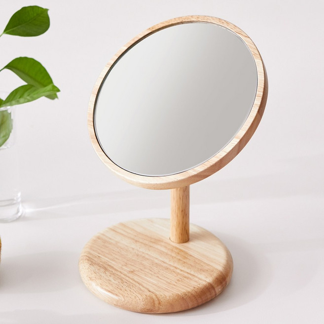 코코 원목 원형 미니 탁상거울 화장대 우드 화장 거울, 내추럴