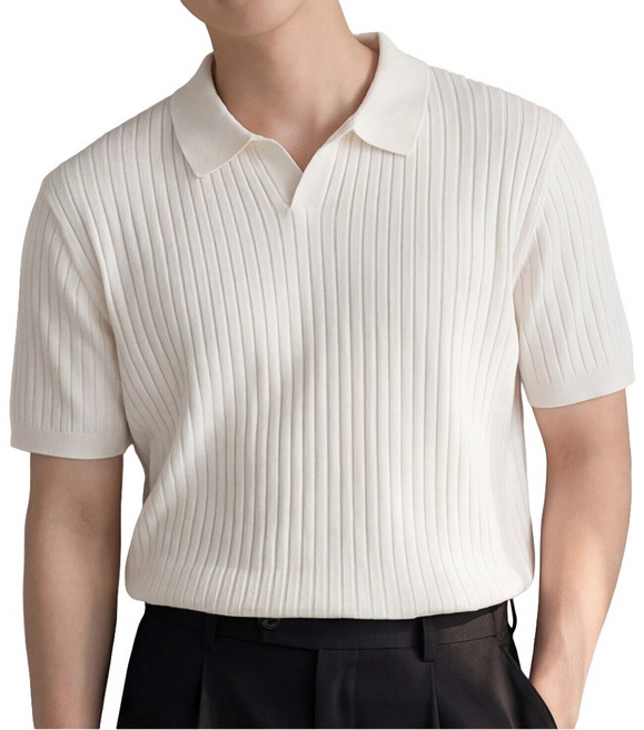 루크 남성 여름 니트 반팔 카라티 봄 데일리 시원한 헨리넥 상의 캐주얼 베이직 기본 티셔츠